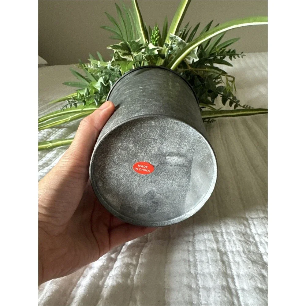 Faux Palm Ivy & Fern Arrangement in Galvanized Tin Bucket – Farmhouse Decor